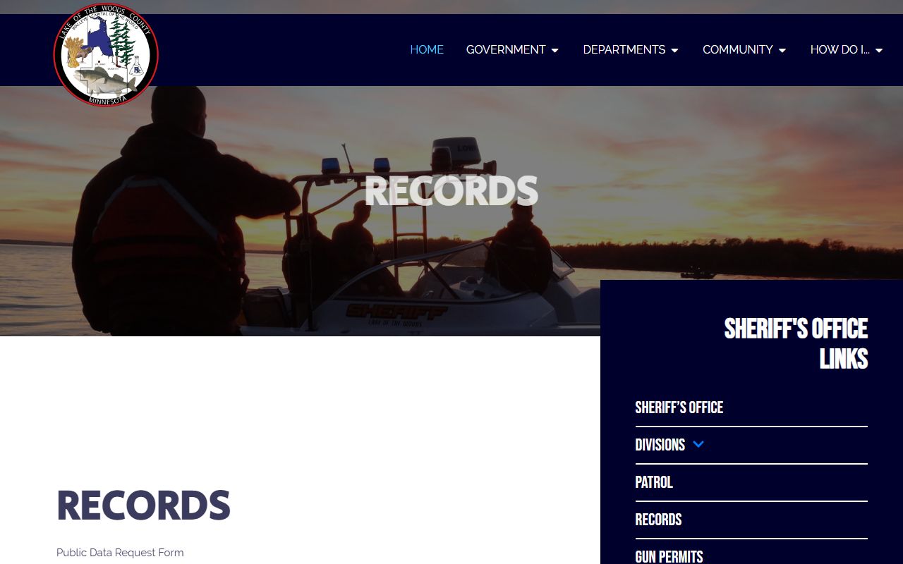 Lake of the Woods County inmate records request information from the sheriff records division